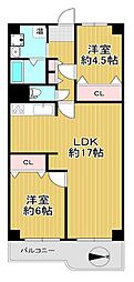 八戸ノ里スカイハイツ 2LDKの間取図画像