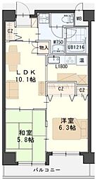 仙台市地下鉄東西線 六丁の目駅 徒歩5分の賃貸マンション 5階2LDKの間取り