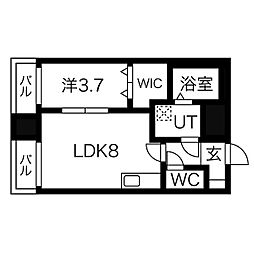 仙台市営南北線 北四番丁駅 徒歩13分の賃貸マンション 8階1LDKの間取り