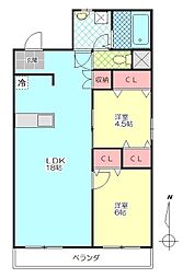 サザンブライト畑中 2LDKの間取図画像