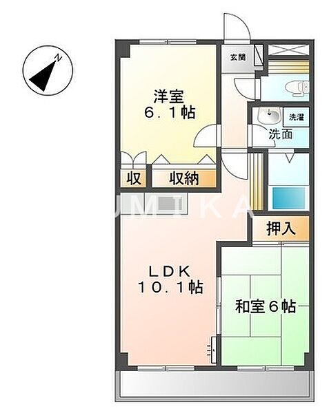 サンピア大福 ｜岡山県岡山市南区大福(賃貸マンション2LDK・5階・51.30㎡)の写真 その2