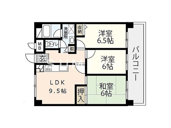 清幸マンション野田 ｜岡山県岡山市北区野田5丁目(賃貸マンション3LDK・6階・62.25㎡)の写真 その2