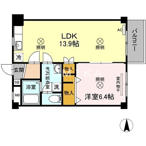 リヴェールｉｍａ ｜岡山県岡山市北区今1丁目(賃貸マンション1LDK・2階・46.80㎡)の写真 その2