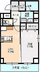 ハートフル医大西 1LDKの間取図画像