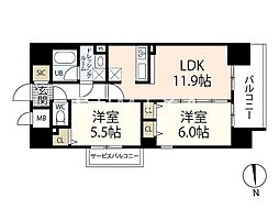 セントラルアヴェニュー田町 2LDKの間取図画像