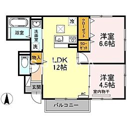 リバーパレスD 2LDKの間取図画像