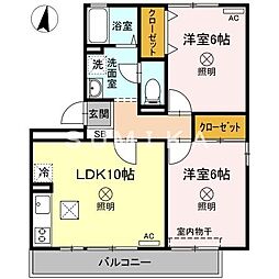 ラフィネ高柳 2LDKの間取図画像