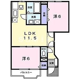 ベルデュールC棟 2LDKの間取図画像