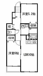 プティーシュシュ 2LDKの間取図画像