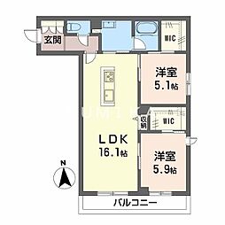 グランフィール 2LDKの間取図画像