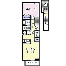ソレアードA棟 1LDKの間取図画像