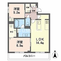 オースピシャス大安寺 2LDKの間取図画像