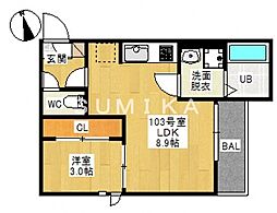 グランティック南高西 1LDKの間取図画像
