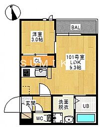 グランティックサンク 1LDKの間取図画像