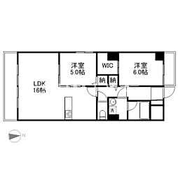 ラシュレ浜野 2LDKの間取図画像