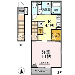 メゾンドシュクルB 1Kの間取図画像