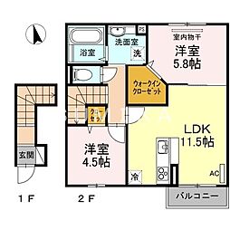 グランドソレイユA棟 2LDKの間取図画像