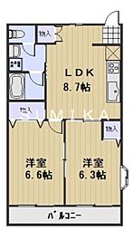 プレシャス・K 2LDKの間取図画像