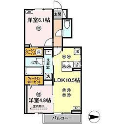 トリシア関 2LDKの間取図画像