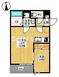 グランティック奥田 1LDKの間取図画像