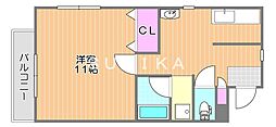 カーサオオヤブ 1Kの間取図画像