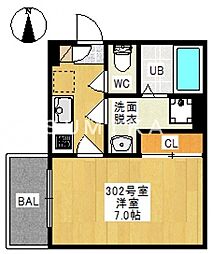岡山市北区学南町1丁目アパート 1Kの間取図画像