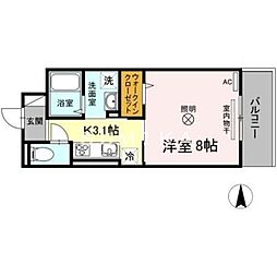 リッツレジデンスA 1Kの間取図画像