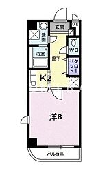 ニューメゾン森安 1Kの間取図画像