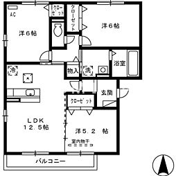 フェリス高柳A 3LDKの間取図画像