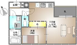 岡山市中区小橋町1丁目アパート 1LDKの間取図画像