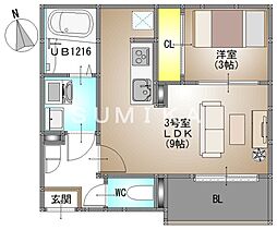 岡山市北区富田アパート 1LDKの間取図画像