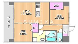 岡山市北区西島田町マンション 2LDKの間取図画像