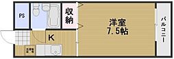 アルフィーネ厚生町 1Kの間取図画像