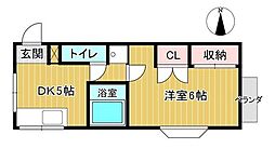 コーポエフワン 1Kの間取図画像