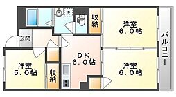西之町マンション 3DKの間取図画像
