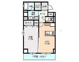 ハートフル医大西 1LDKの間取図画像