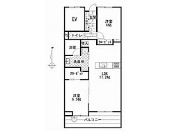 ビ・ウェル学南町 2LDKの間取図画像