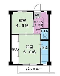 ビレッジハウス吉備2号棟 2Kの間取図画像