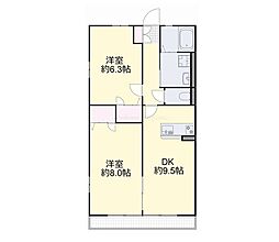 ファミーユH棟 2DKの間取図画像
