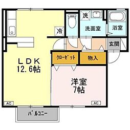 サンハイム撫川B 1LDKの間取図画像
