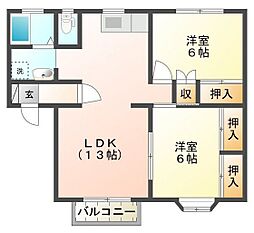 ファミール中川B 2LDKの間取図画像