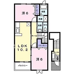 カーサ金岡 2LDKの間取図画像