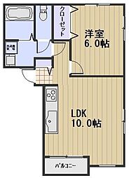 ラディッシュタウン撫川壱番館 1LDKの間取図画像