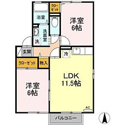 フリーダムB 2LDKの間取図画像
