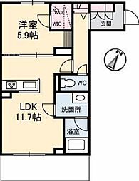 セルディーナ早島駅前 1LDKの間取図画像