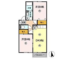 クリエFUJIWARA 2DKの間取図画像