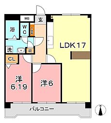 清幸マンション野田 2LDKの間取図画像