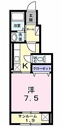 ニューハピネス 1Kの間取図画像