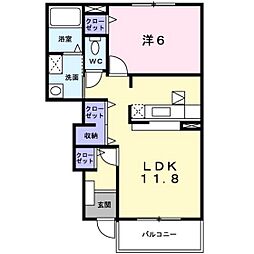 ソレアード・ビューB 1LDKの間取図画像