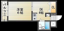 ナッツクラッカー医大東 1DKの間取図画像